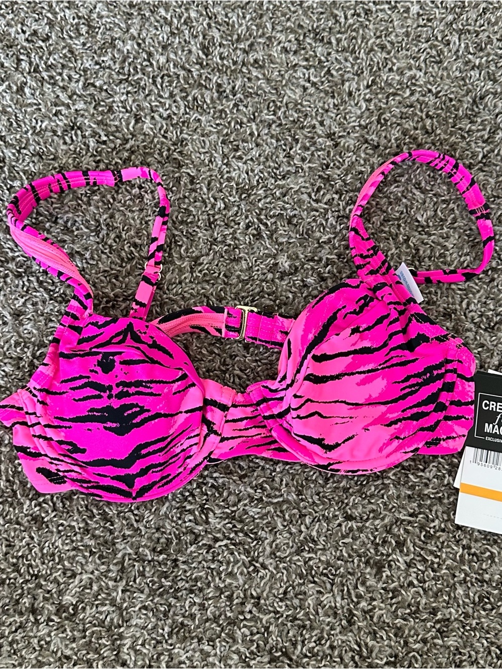 Macy's Hot Pink and Black Zebra Print Bikini Top
